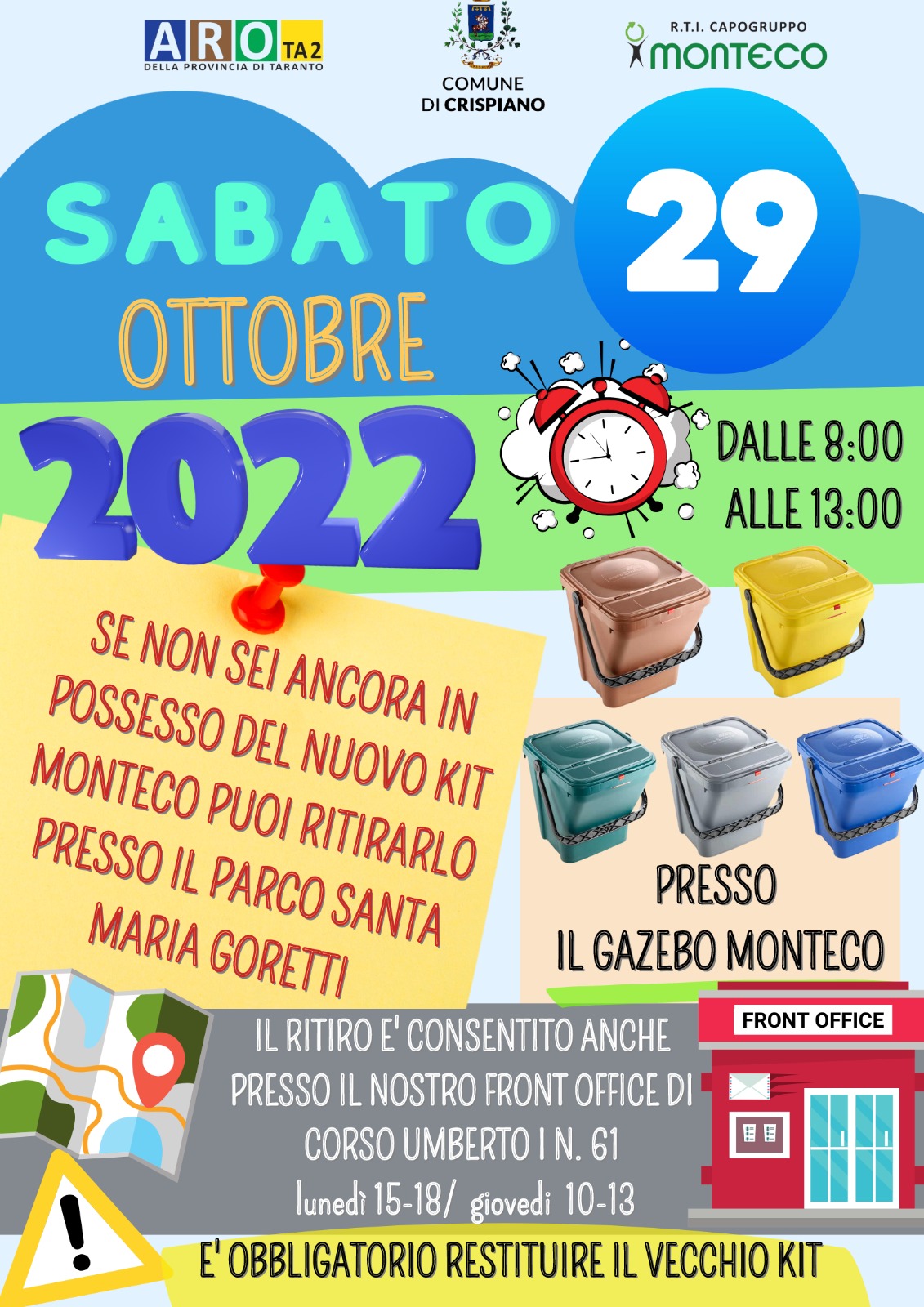 CRISPIANO: Sabato 29 ottobre 2022 distribuzione nuove attrezzature presso parco Santa Maria Goretti
