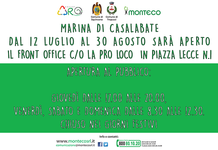 Marina di Casalabate: apertura Front Office c/o la Pro Loco in Piazza Lecce n.1